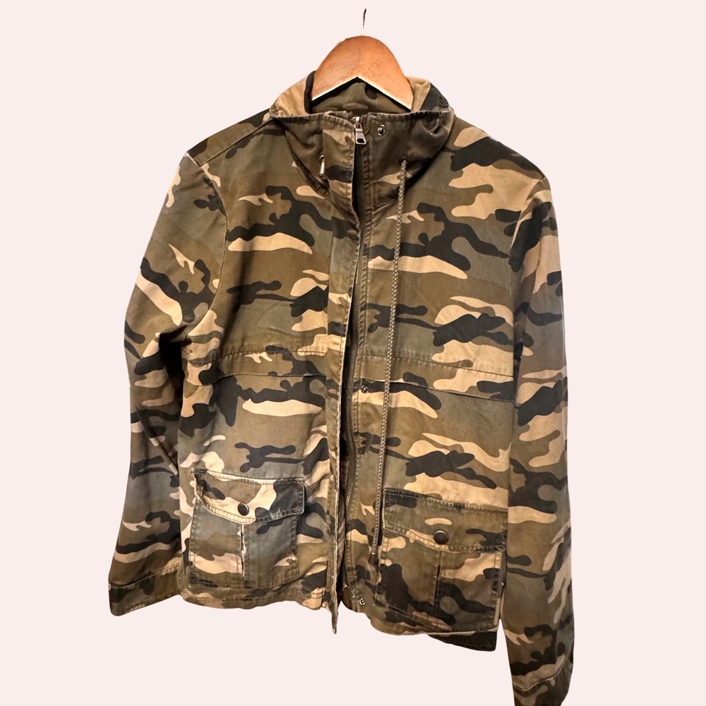 BKE Mens Camo Utility Jacket Green Brown Cotton Canvas Full Zip Military Large